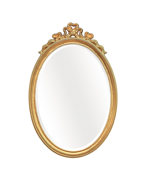 Goldener verzierter Spiegel mit einem weißen Hintergrund