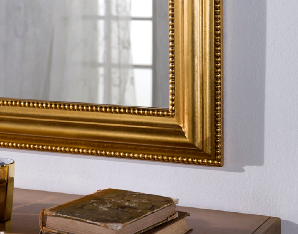 Bogenspiegel Modell Verona,Blattgold,Spiegel:glatt,rechteckig,Holz,Innenbereich,klassisch,Made in Italy,Wandspiegel, Ausschnitt