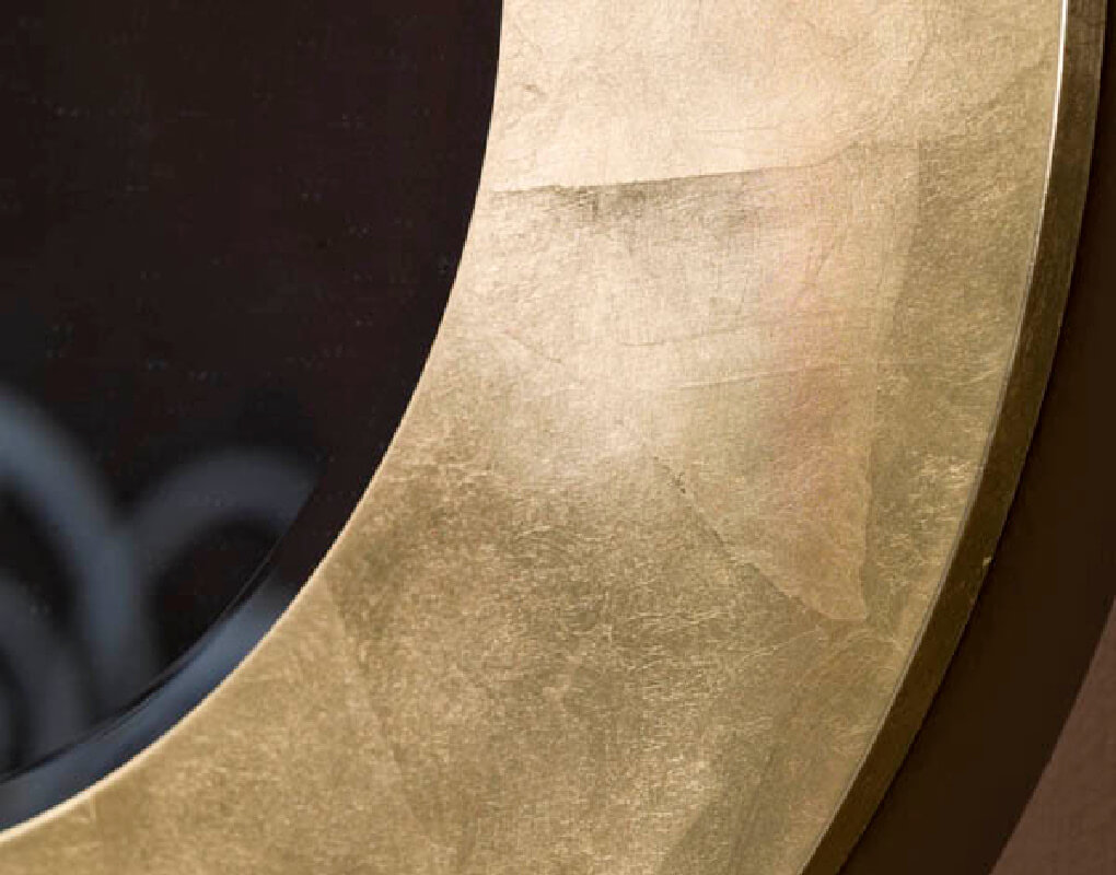 Wandspiegel Modell Eleusis, rund, Blattgold, Herstellung: ASR-Rahmendesign Material: Holz, Facettenspiegel, Style: klassisch, modern, Ansicht Ecke