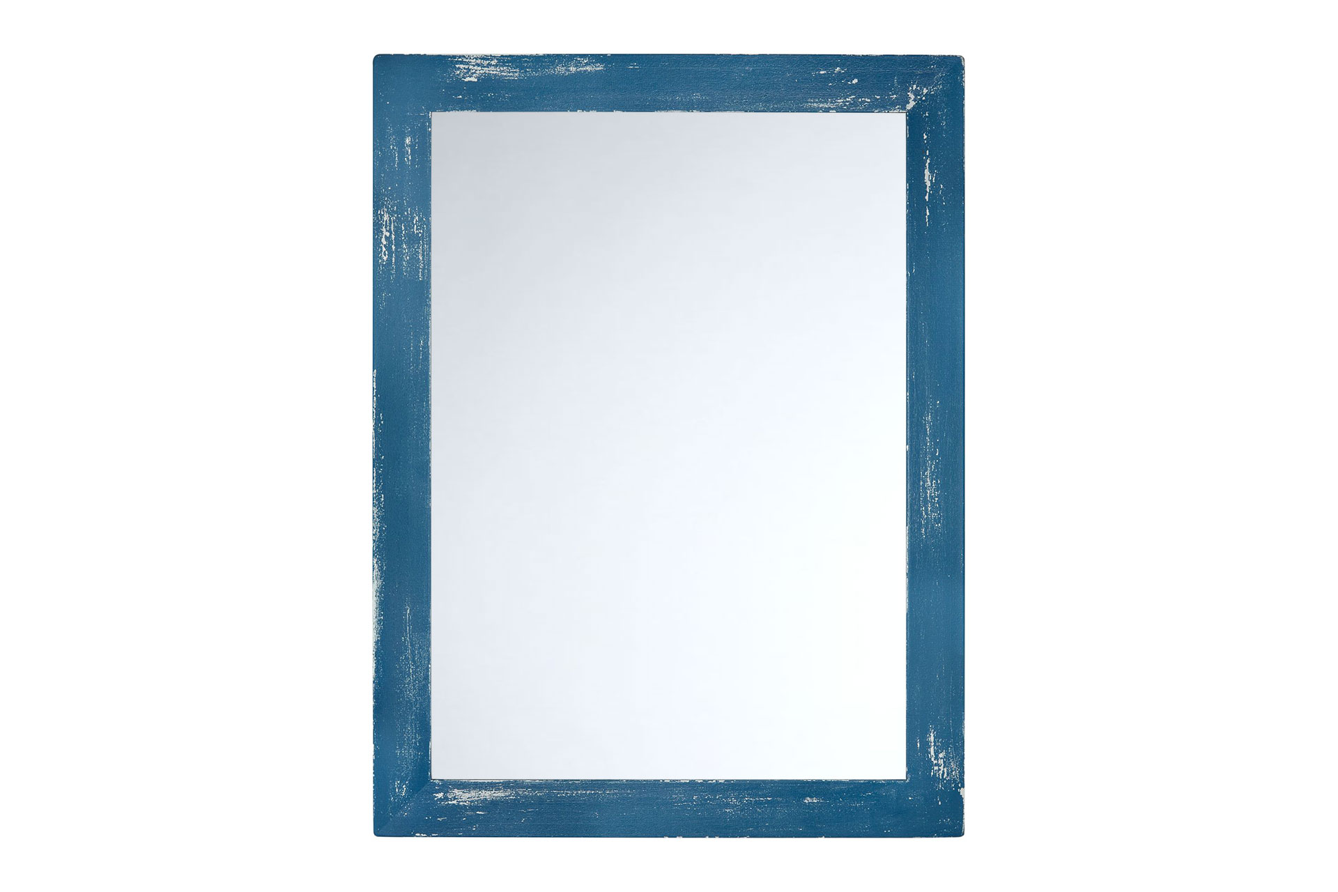 ASR-Rahmendesign Wandspiegel Modell Malta, Azurblau/Lichtgrau, Facettenspiegel, rechteckig, Innenbereich, Shabby-Chic, Ansicht Front mit Spiegel