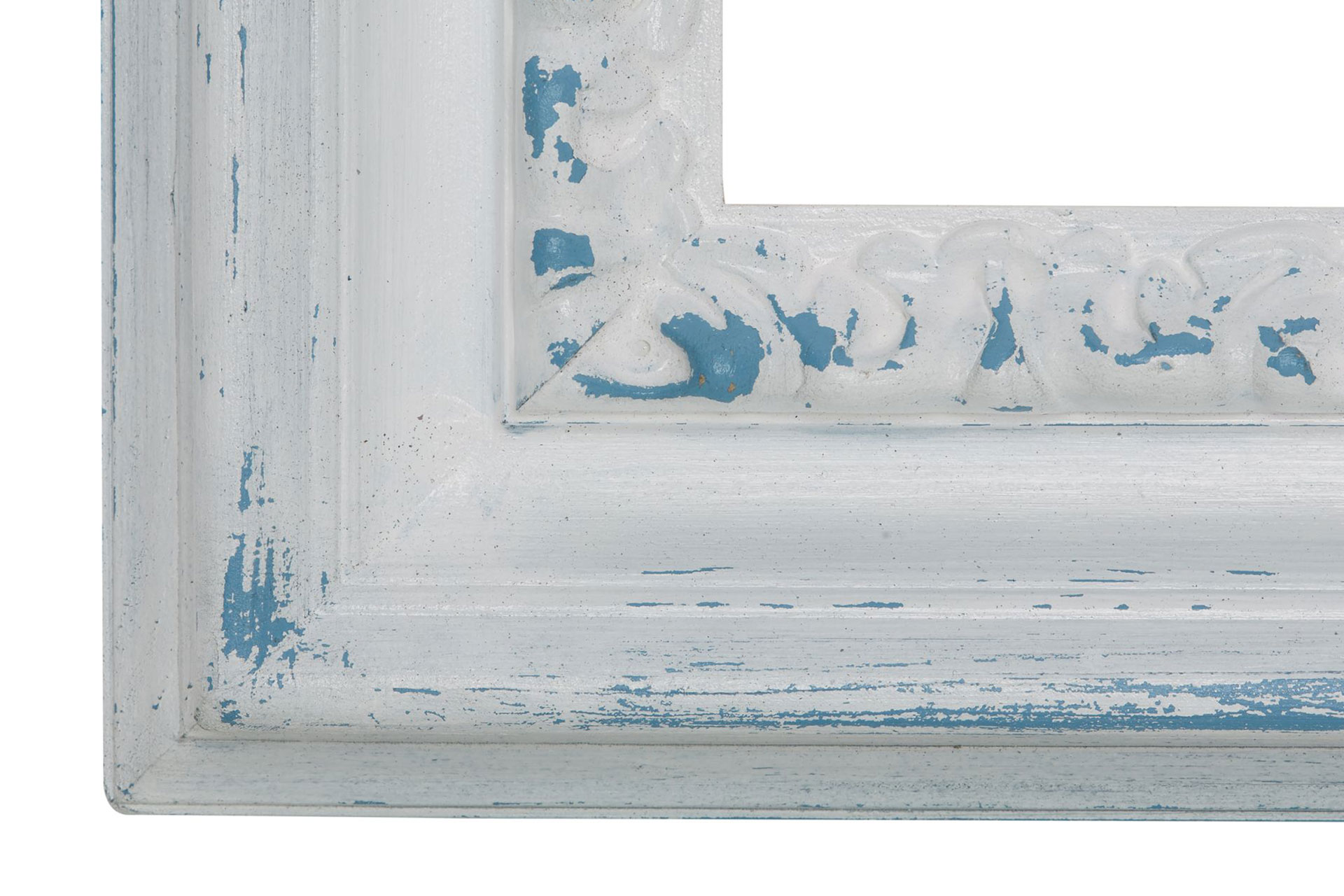 Wandspiegel Modell Korsika Shabby Chic, rechteckig, Finishing: pastellblau, weiss, Shabby-Chic,  Teilansicht