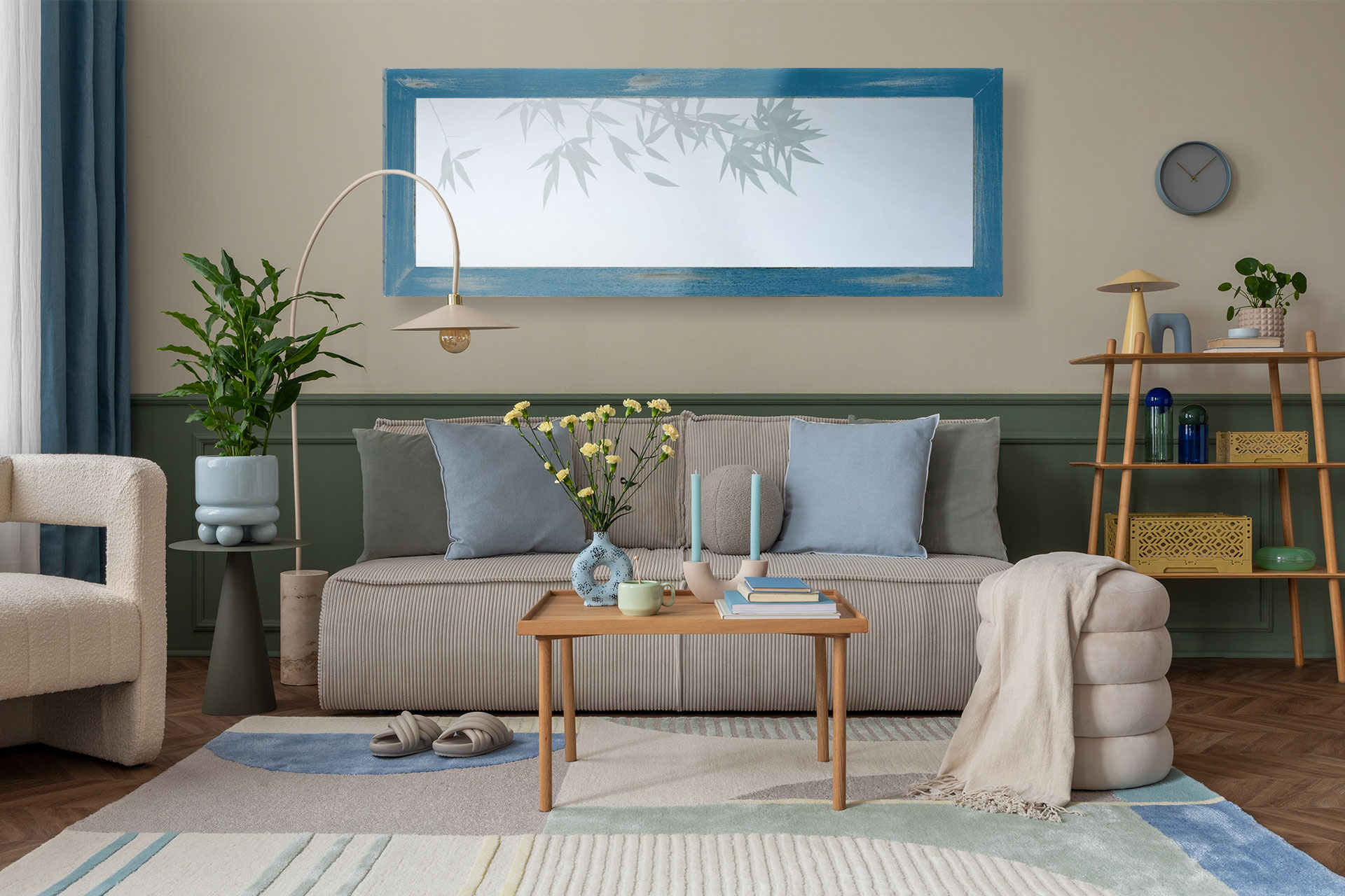 Wandspiegel Modell Blue Sea, Rahmen mit Spiegel Wohnzimmer