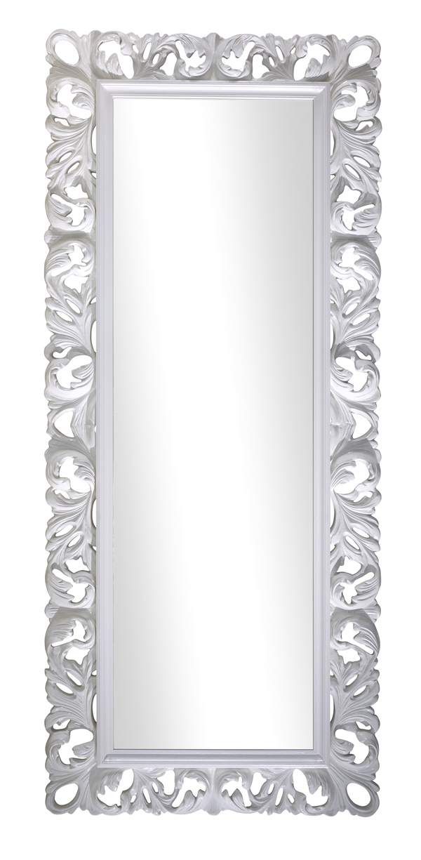 Modell Ella-Marie, rechteckig, Farbe: Hell weiß lackiert, klassisch, Herstellung: ASR-Rahmendesign Material: Holz, Spiegel glatt, Ansicht Hochformat