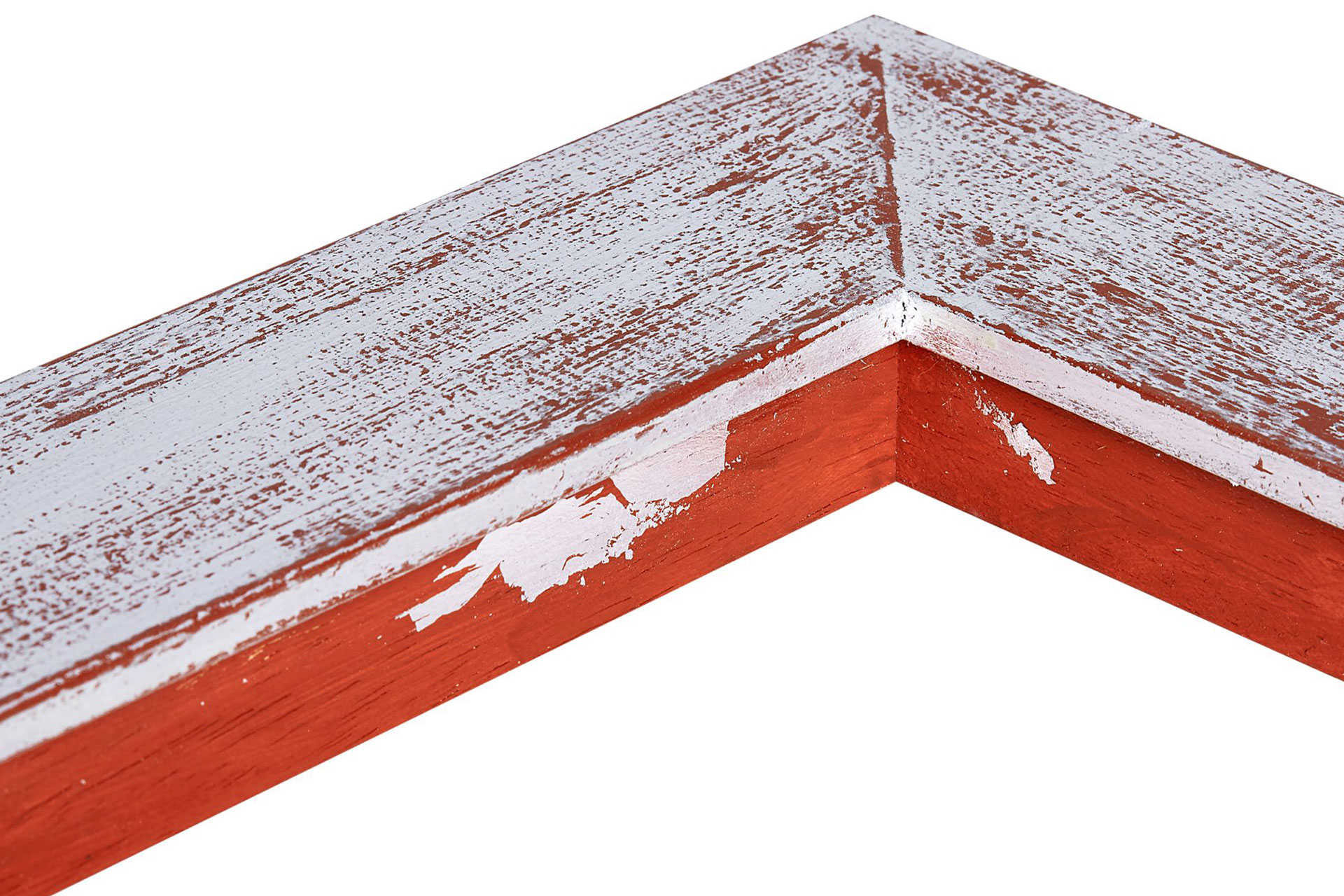 Wandspiegel Modell Skyline, rechteckig, Farbe: Bronze Red / Blattmetall Silber, Industrial Style, Herstellung: ASR-Rahmendesign Material: Holz, Facettenspiegel, Ansicht Eckausschnitt