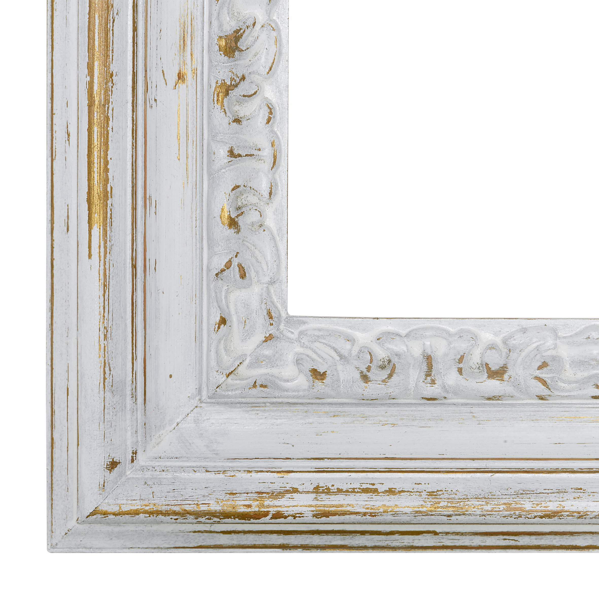 Wandspiegel Modell Nimes, Farbe. Gold/Weiß, Facettenspiegel, rechteckig, Holz, Innenbereich, modern, ASR-Rahmendesign, Shabby-Chic, Ansicht Ausschnitt