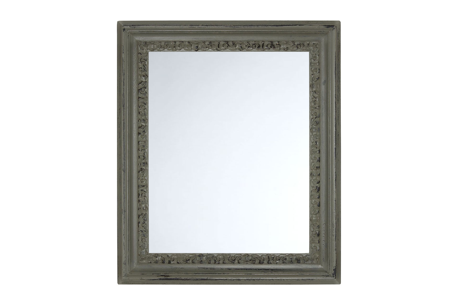 Wandspiegel Modell Annecy, rechteckig, Shabby-Chic Style, schwarz, Moos grau, Frontansicht Rahmen mit Spiegel Hochformat