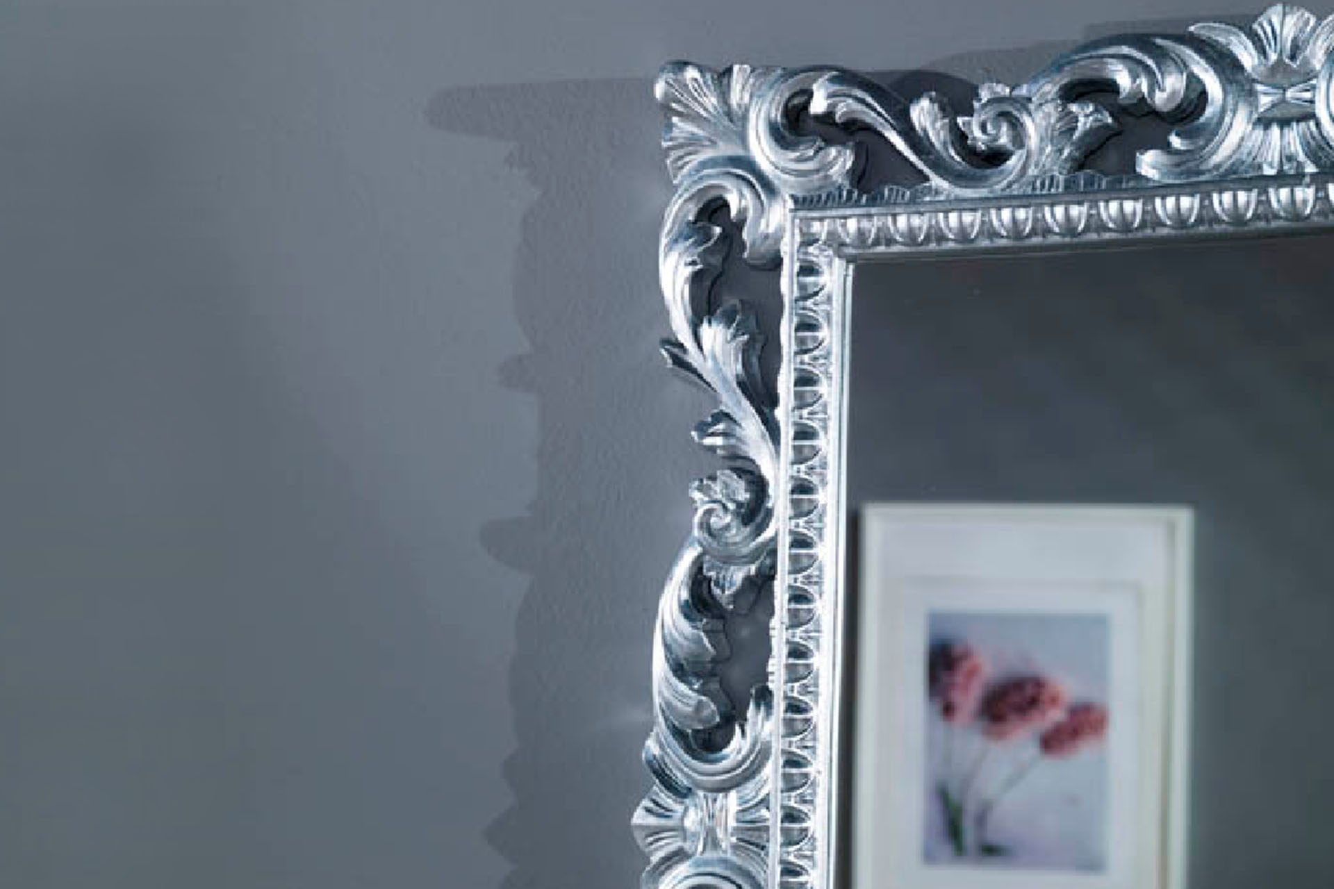 Barockspiegel Modell Bardolino, helles Blattsilber, Ausschnitt