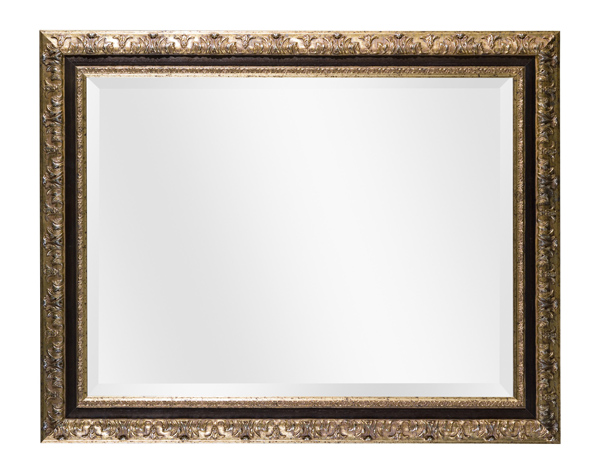 Wandspiegel, Finishing: Blattgold mit Walnussdetails, Größe außen: 76/96cm, Spiegel: 59cm x 79cm,Facettenspiegel, rechteckig, Holz, Innenbereich, klassisch, Made in Italy, Ausschnitt quer