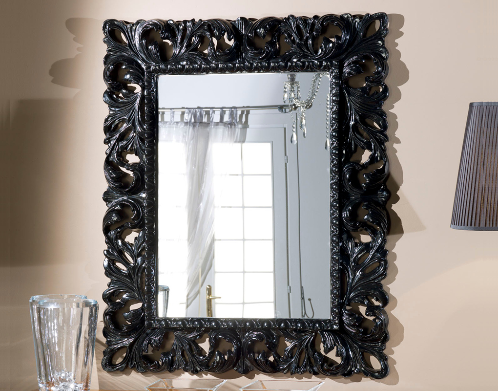 Barockspiegel Modell Vanessa, Wandspiegel, glänzend schwarz lackiert