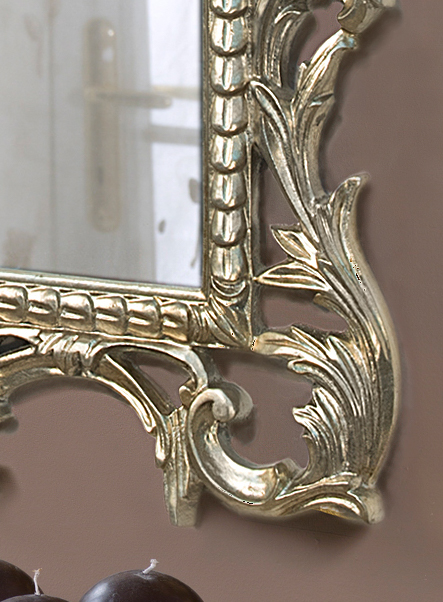 Modell Beauvais, rechteckig, Farbe: Blattsilber, klassisch, Herstellung: ASR-Rahmendesign Material: Holz, Spiegel glatt, Eckausschnitt