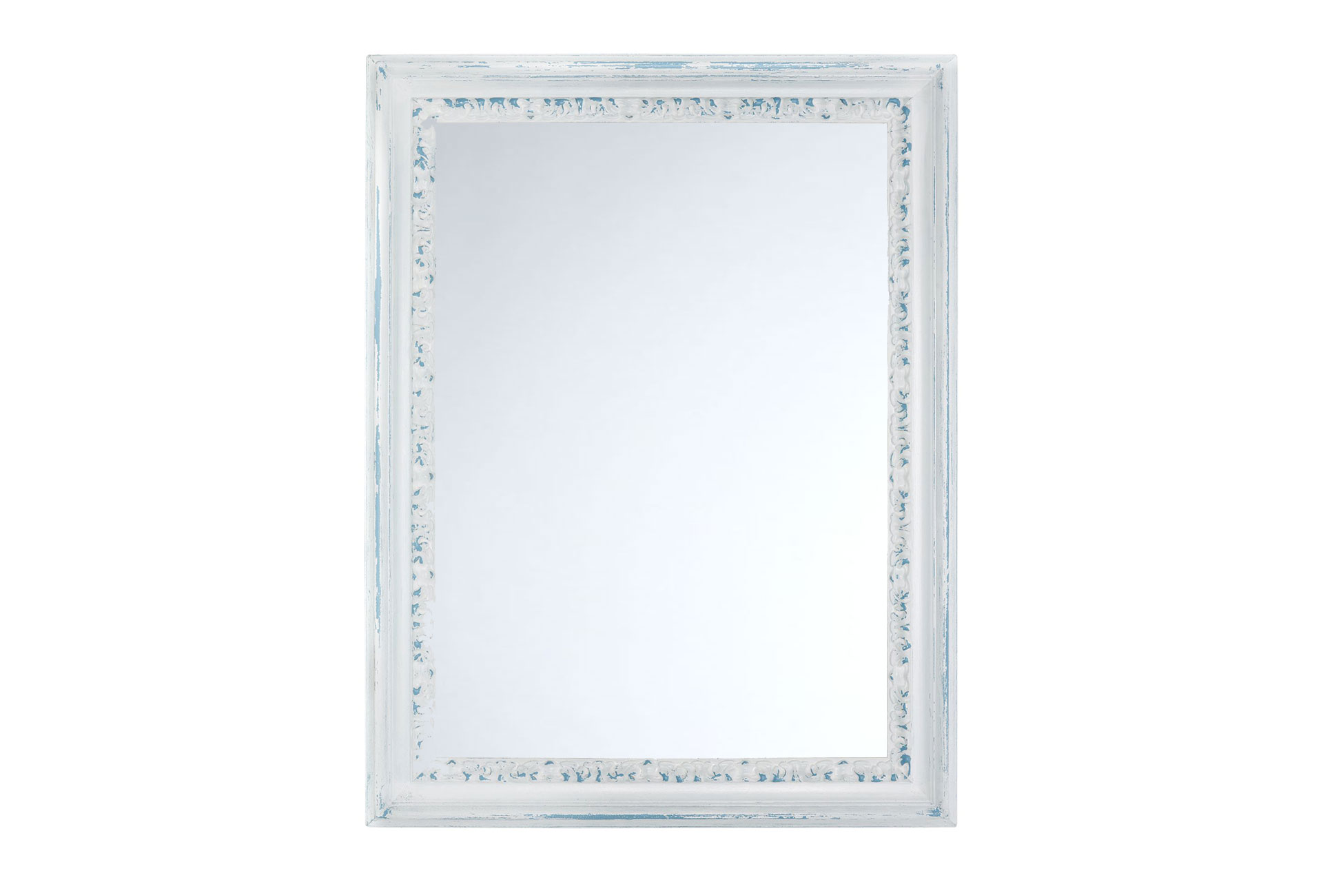 Wandspiegel Modell Korsika Shabby Chic, rechteckig, Finishing: pastellblau, weiss, Shabby-Chic,  Frontansicht Rahmen mit Spiegel
