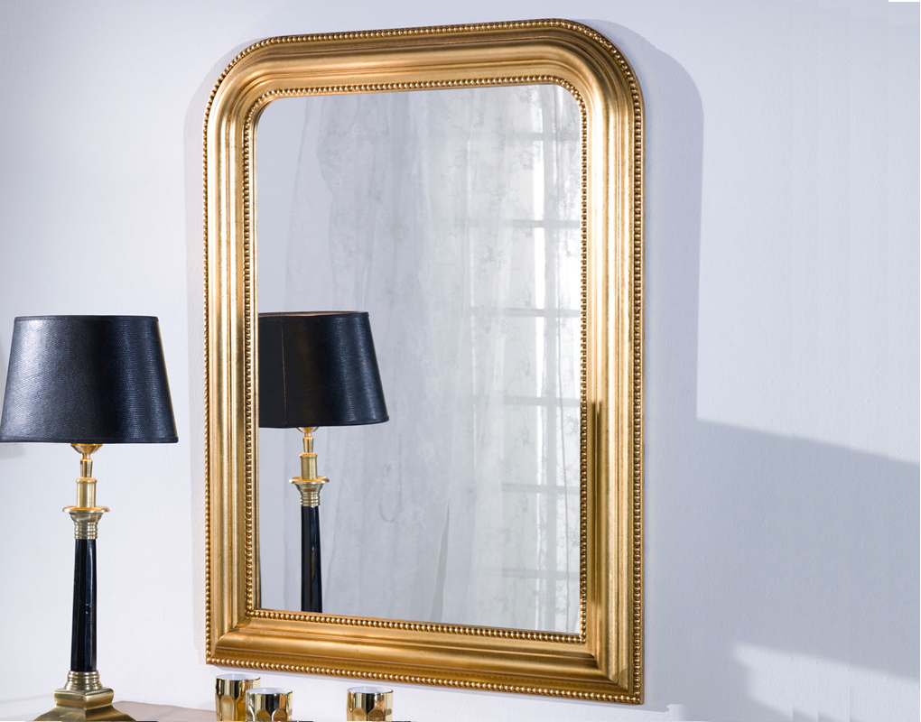 Bogenspiegel Modell Verona,Blattgold,Spiegel:glatt,rechteckig,Holz,Innenbereich,klassisch,Made in Italy,Wandspiegel, an der Wand