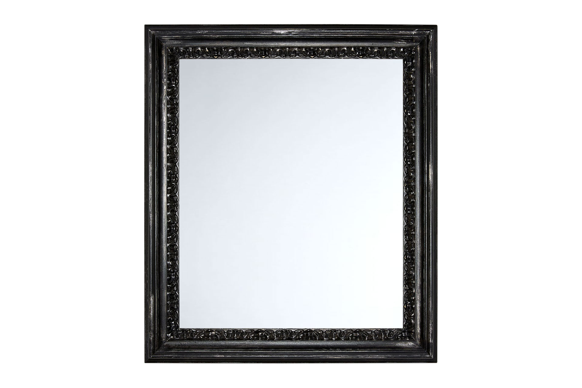 Wandspiegel Shabby-Chic Modell Lens, rechteckig, Farbe: Silber/Schwarz, Shabby-Chic, Frontansicht Rahmen mit Spiegel