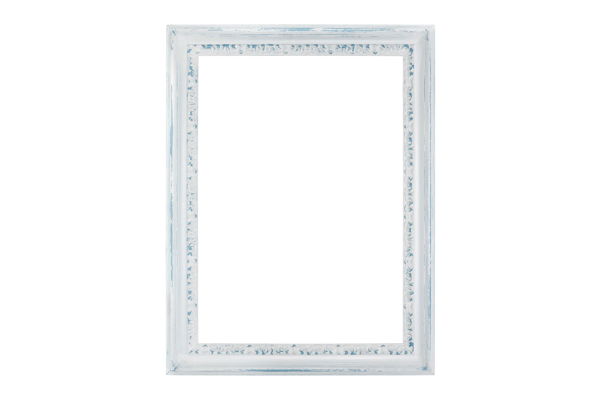 Wandspiegel Modell Korsika Shabby Chic, rechteckig, Finishing: pastellblau, weiss, Shabby-Chic,  Frontansicht Rahmen