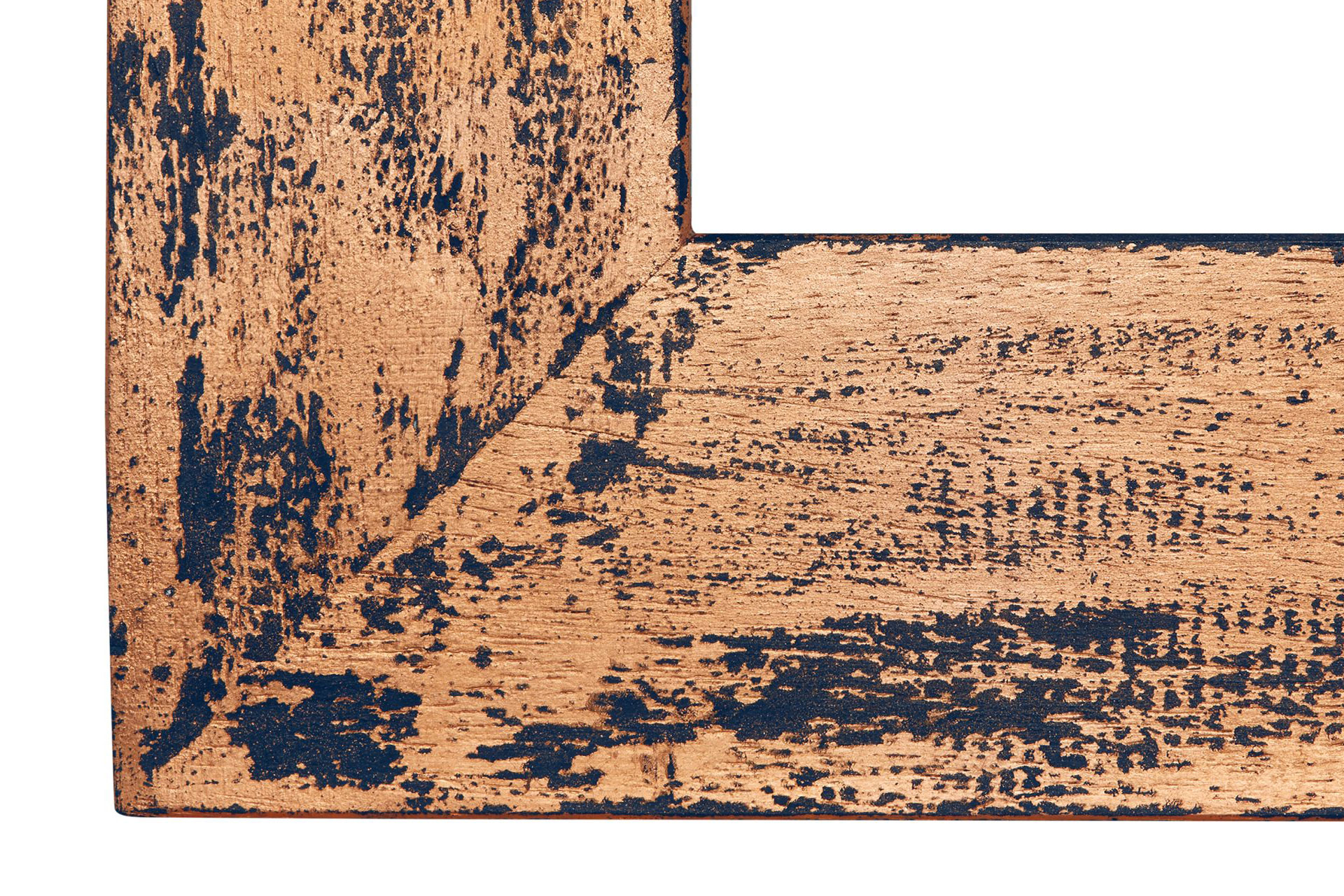 Wandspiegel Modell Bronx, rechteckig, Farbe: Basalt / Blattmetall Kupfer, Industrial Style, Herstellung: ASR-Rahmendesign Material: Holz, Facettenspiegel, Ansicht Ecke