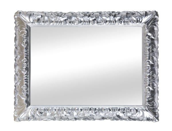 Silberspiegel Modell Nizza, helles Blattsilber, Form: rechteckig Herstellung: by ASR-Rahmendesign Material: Holz, Wandspiegel, Ansicht Querformat