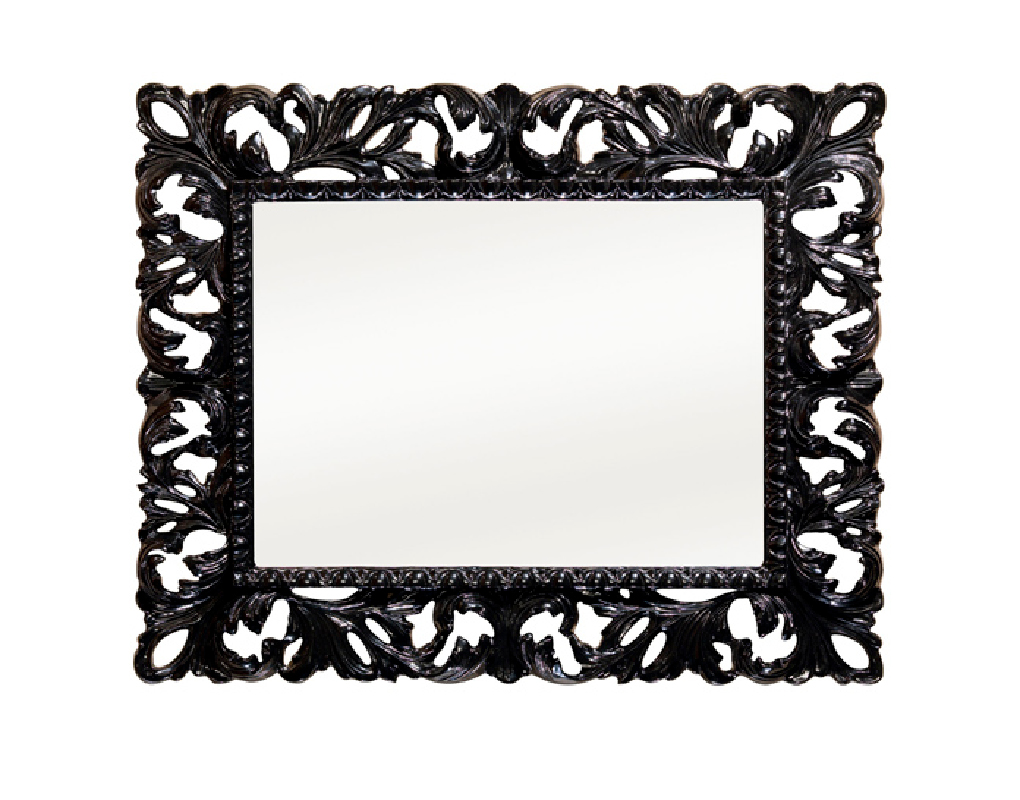 Barockspiegel Modell Vanessa, Wandspiegel, glänzend schwarz lackiert, Queransicht