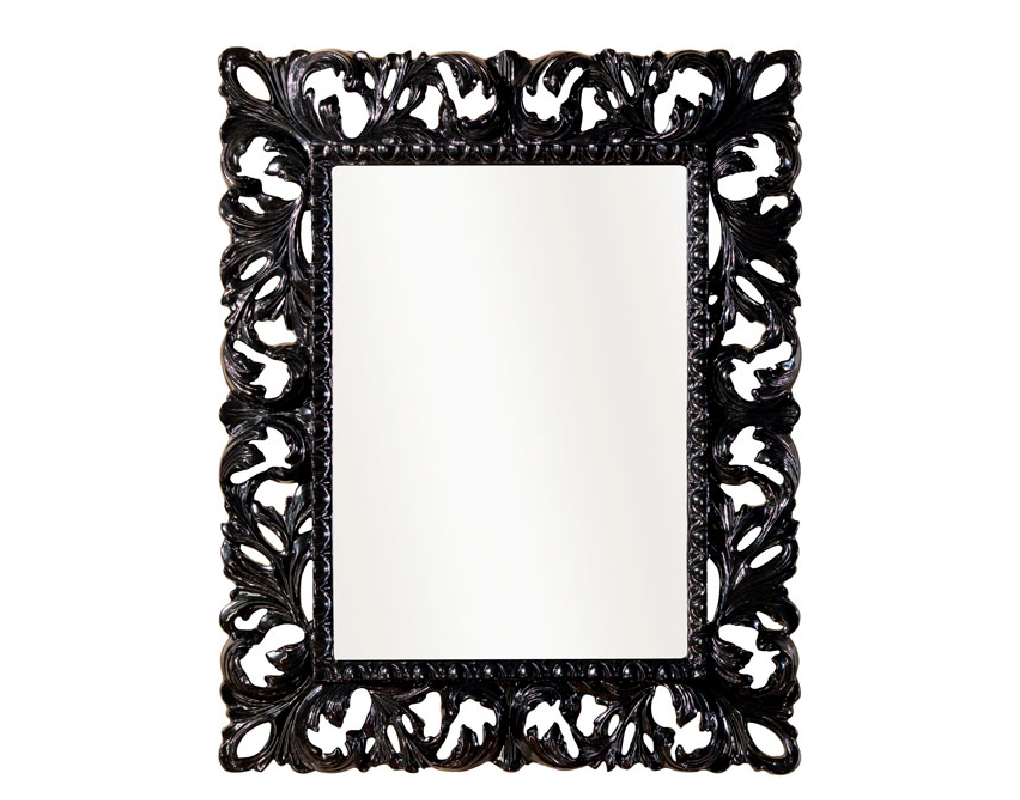 Barockspiegel Modell Vanessa, Wandspiegel, glänzend schwarz lackiert, Hochansicht
