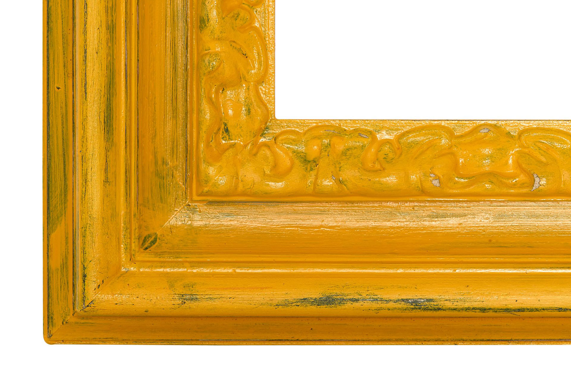 Modell Montpellier, rechteckig, Design/Farbe: Braun/Gelb, Herstellung: ASR-Rahmendesign, Material: Holz, Facettenspiegel, Style: modern, Ansicht Ausschnitt Ecke