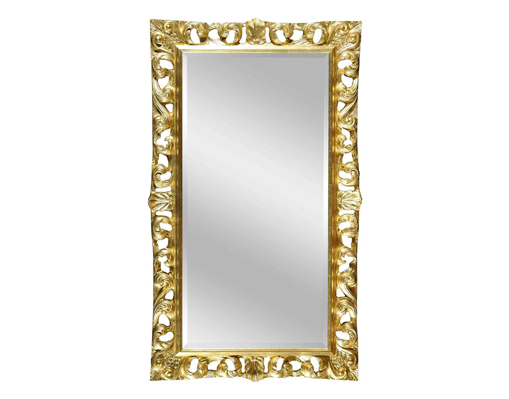 Barockspiegel Modell Malaga, Blattgold, rechteckig, Herstellung: ASR-Rahmendesign Material: Holz, Wandspiegel, Ansicht Hochformat