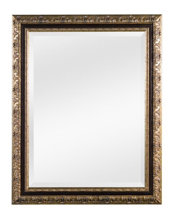 Wandspiegel, Finishing: Blattgold mit Walnussdetails, Größe außen: 76/96cm, Spiegel: 59cm x 79cm,Facettenspiegel, rechteckig, Holz, Innenbereich, klassisch, Made in Italy, Frontansicht