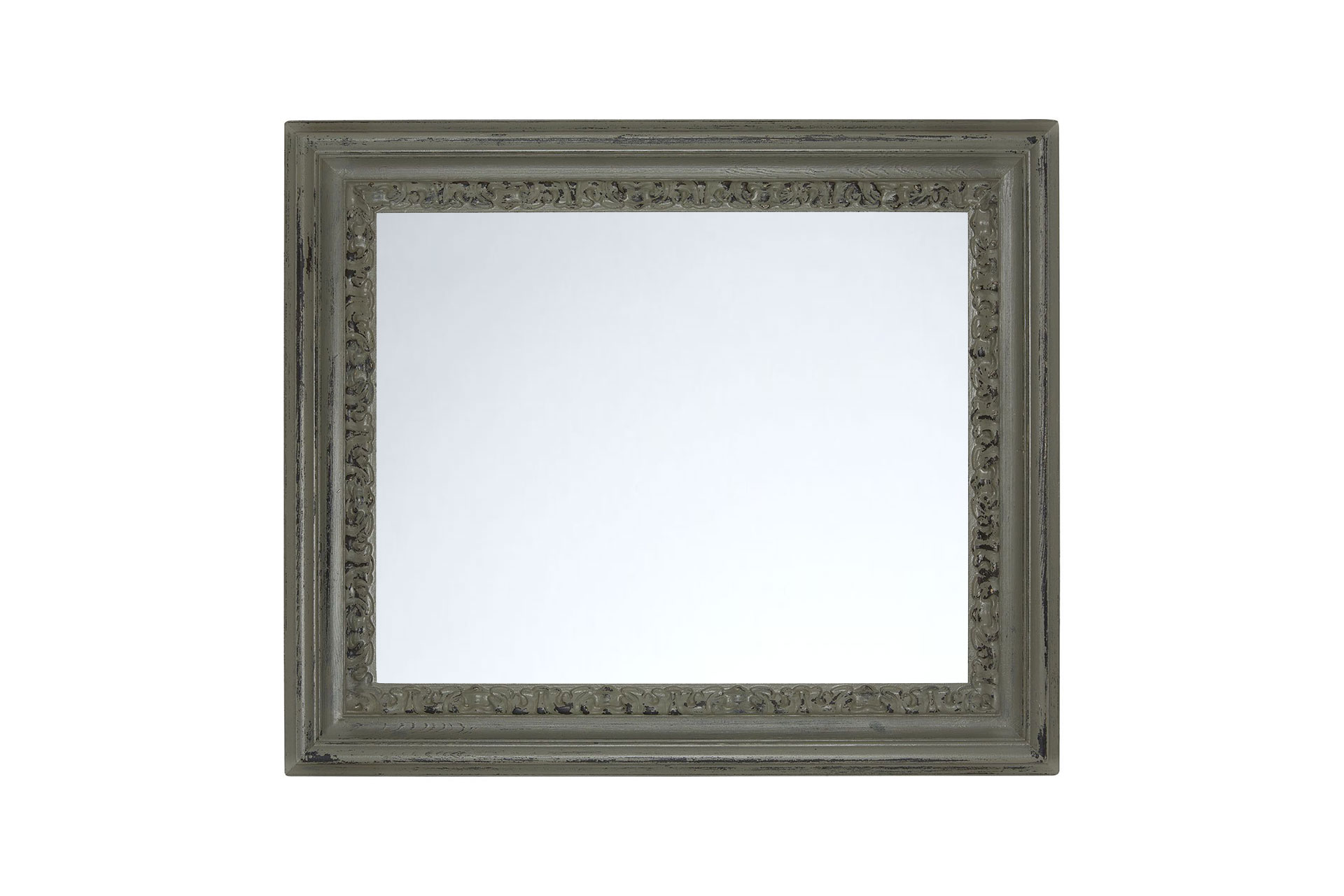 Wandspiegel Modell Annecy, rechteckig, Shabby-Chic Style, schwarz, Moos grau, Frontansicht Rahmen mit Spiegel Querformat