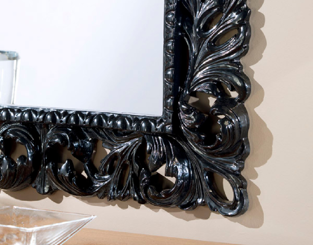 Barockspiegel Modell Vanessa, Wandspiegel, glänzend schwarz lackiert, Ausschnitt