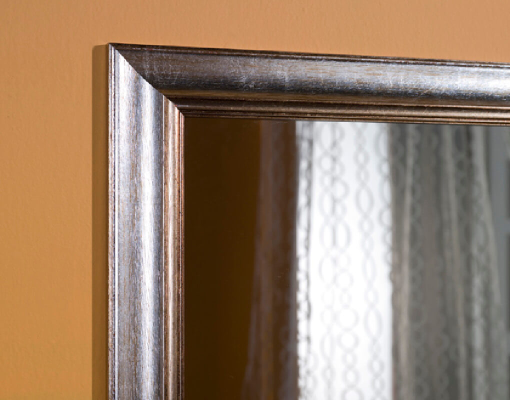 Wandspiegel Florenz, rechteckig, Finishing: Blattgold, Herstellung: ASR-Rahmendesign Material: Holz und Zellstoff, Spiegel glatt, Ansicht Ausschnitt Ecke