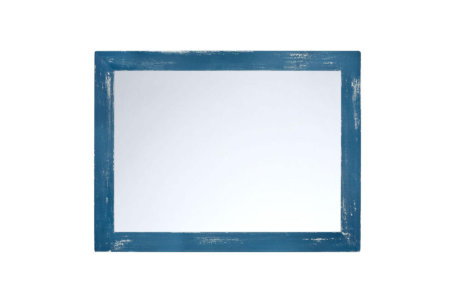 ASR-Rahmendesign Wandspiegel Modell Malta, Azurblau/Lichtgrau, Facettenspiegel, rechteckig, Innenbereich, Shabby-Chic, Ansicht Front quer mit Spiegel